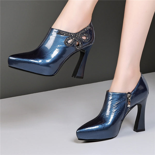 FEDONAS Rhinestone Fashion Women Pumps Spring Summer Prom High Heeled Shoes Woman Genuine Leather Pointed Toe Sexy Female Pumps