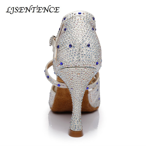 Rhinestone Latin Dance Shoes Dancing Shoes for Women Shoes Pink White Color Pearl High Heel Spike Cuba Soft Sole Flexible Stable