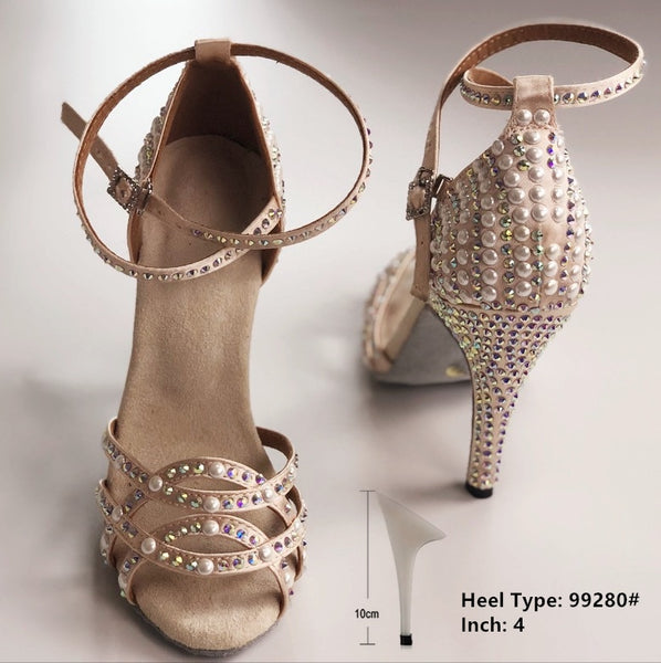 Ballroom Latin Tango Dance Shoes with Rhinestones- 7.5cm/8,5cm/9cm/10cm heel