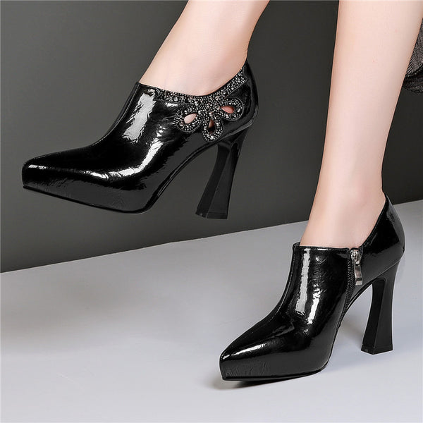 FEDONAS Rhinestone Fashion Women Pumps Spring Summer Prom High Heeled Shoes Woman Genuine Leather Pointed Toe Sexy Female Pumps