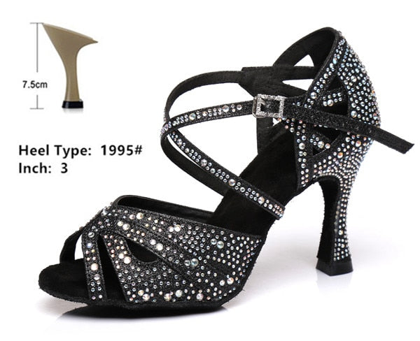 Rhinestones Salsa Shoes - 6cm/7.5cm/8,5cm/9cm/10cm heel
