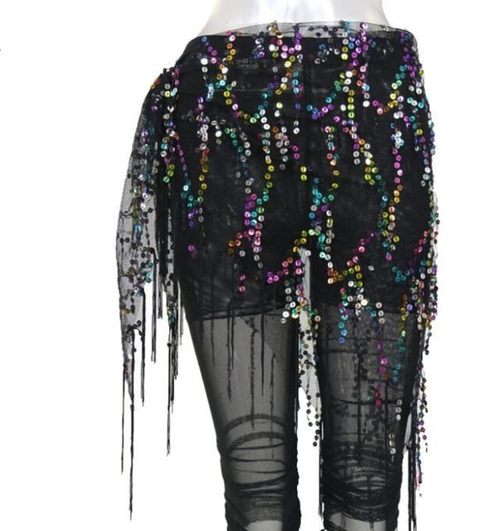 Belly dance costumes sequins tassel hip scarf